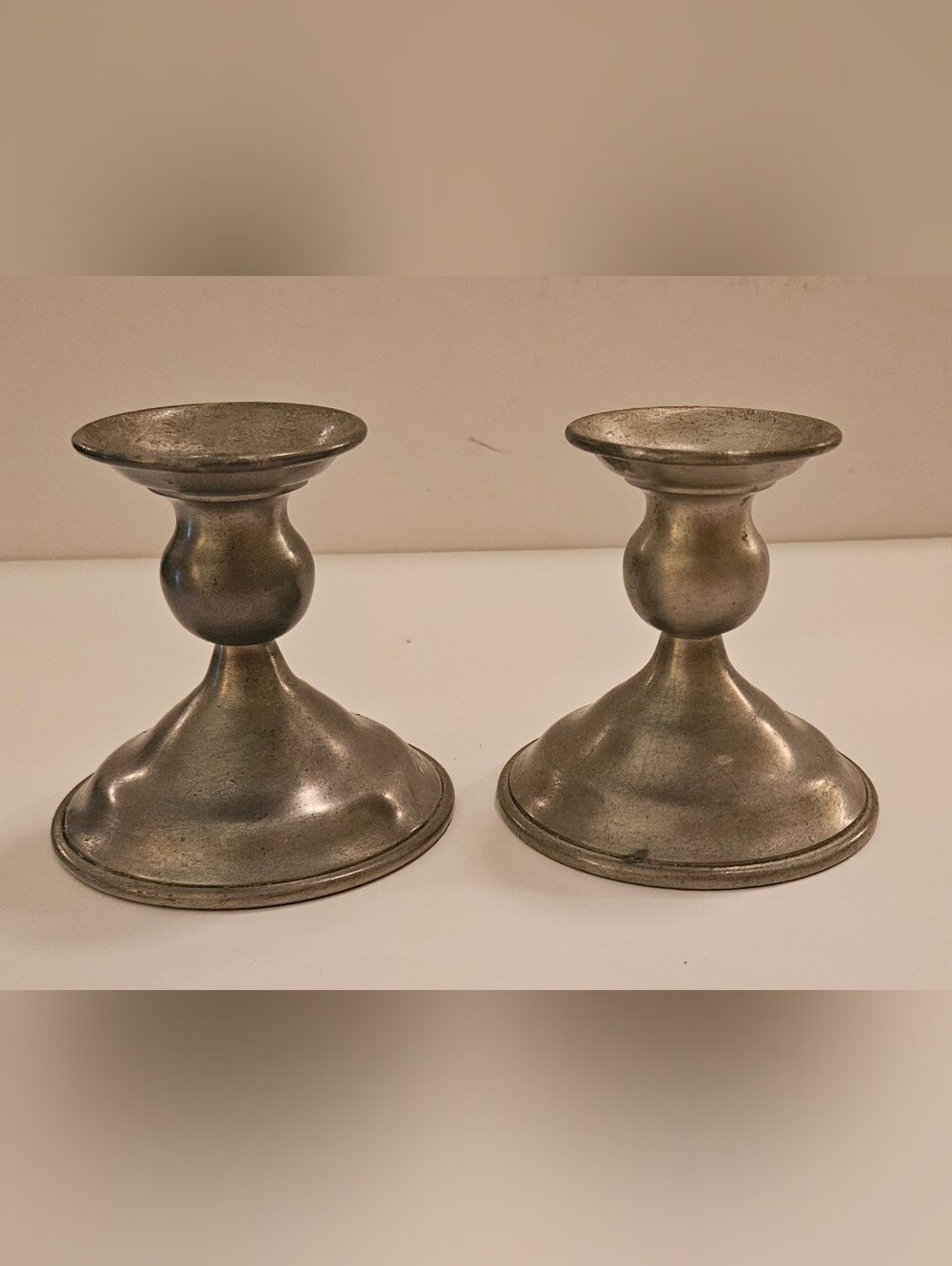 Kirk Pewter Taper Candle Holders Pair - Round Base - Set of 2